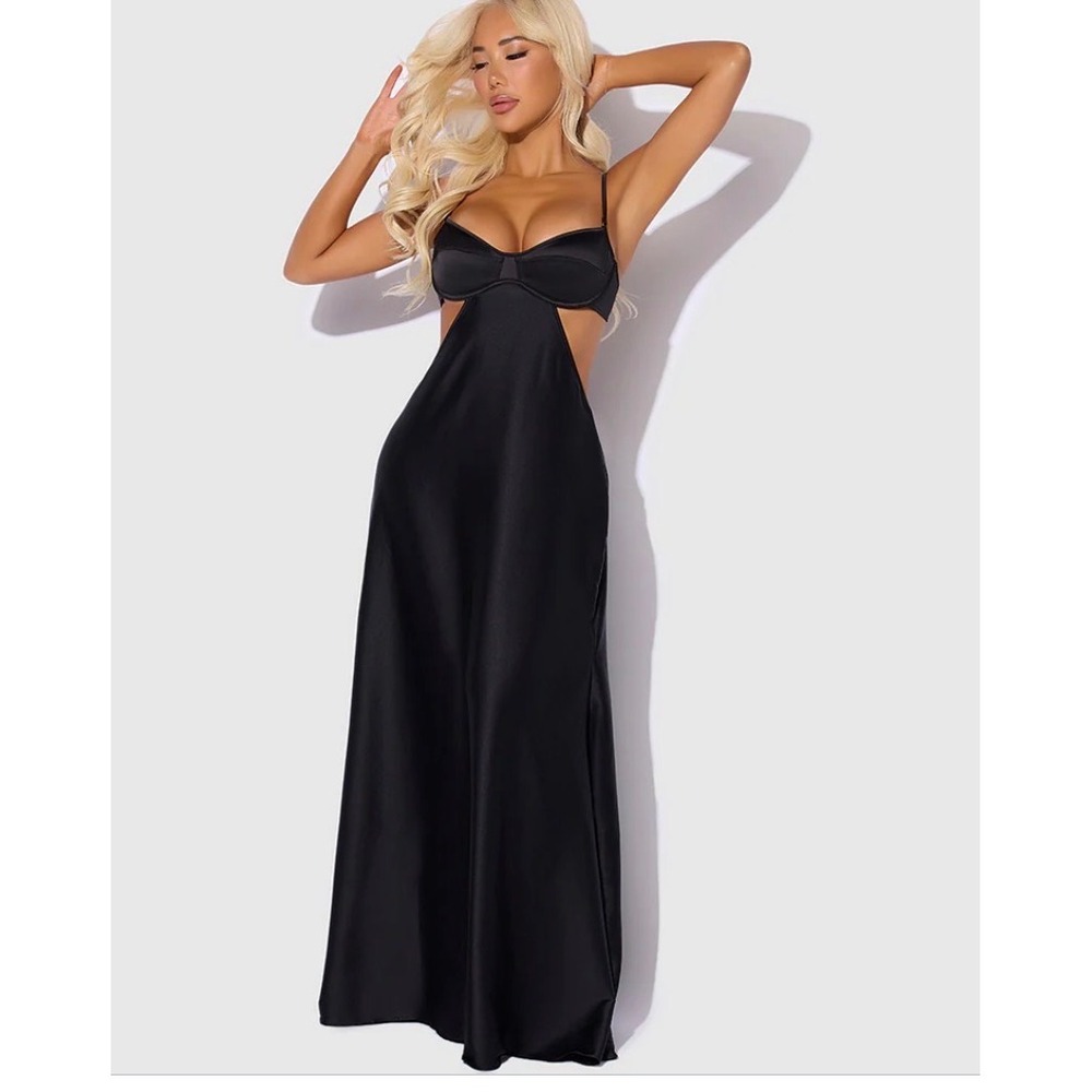 House of Desire Brigeta Cutout Back Satin Maxi Gown Black 3X/4X 231161 NWT